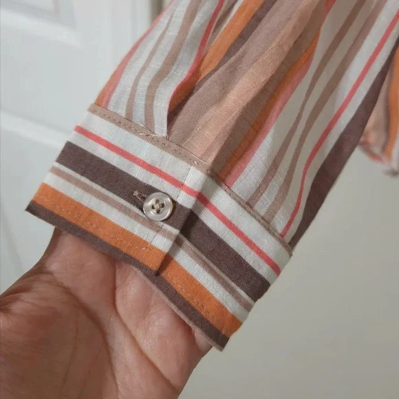 ✨️4/$20. COMO BLU Retro Striped Long Sleeve, Linen Look. Multi-Color, 70's - Picture 9 of 13
